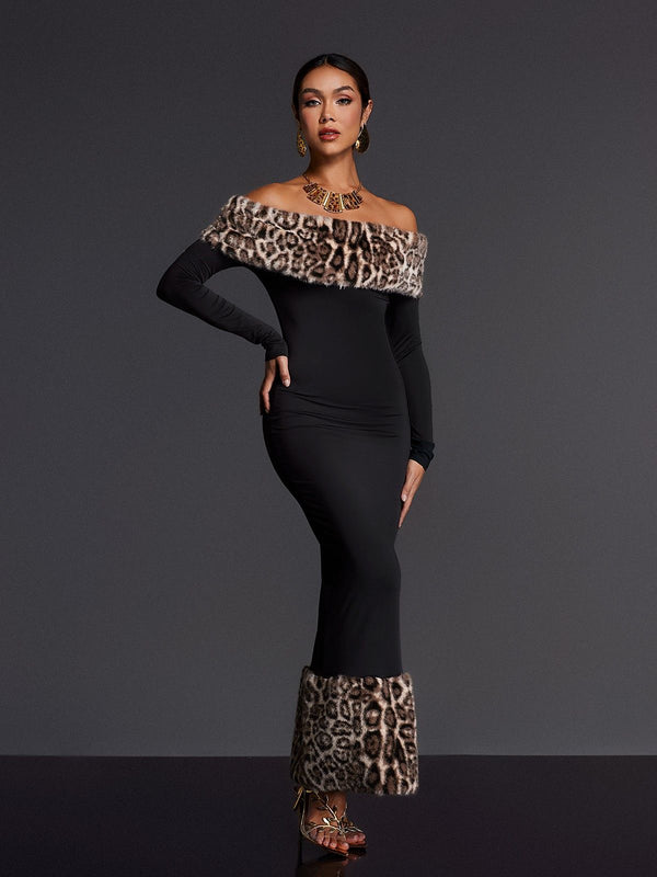 Emms Off Shoulder Leopard Maxi Dress