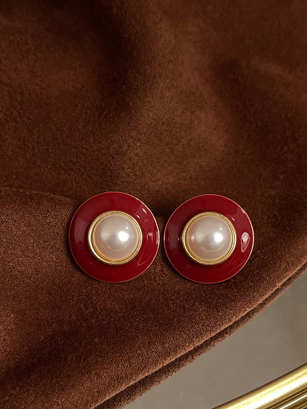 Emral Round Pearl Enamel Earrings