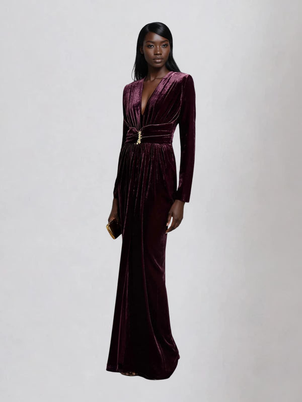 Encodex Plunge Neck Split Maxi Dress