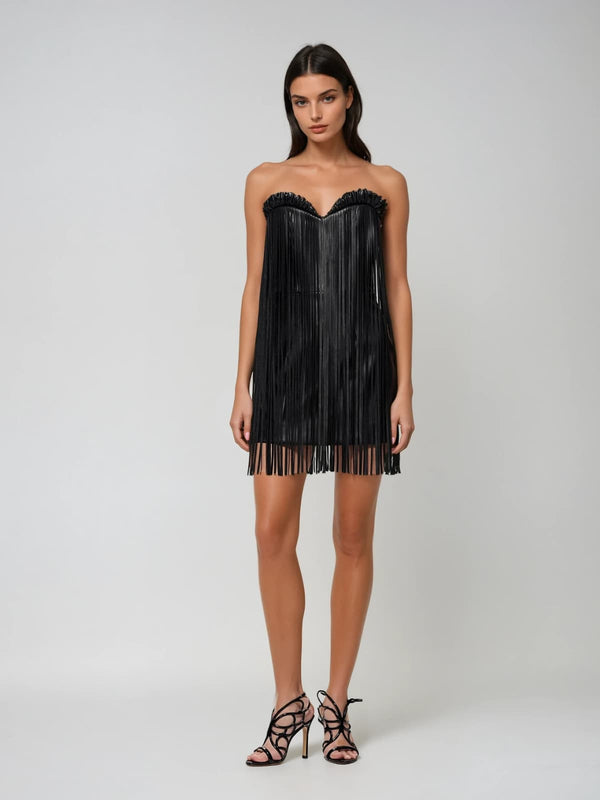 Entangleor Strapless Fringe Mini Dress
