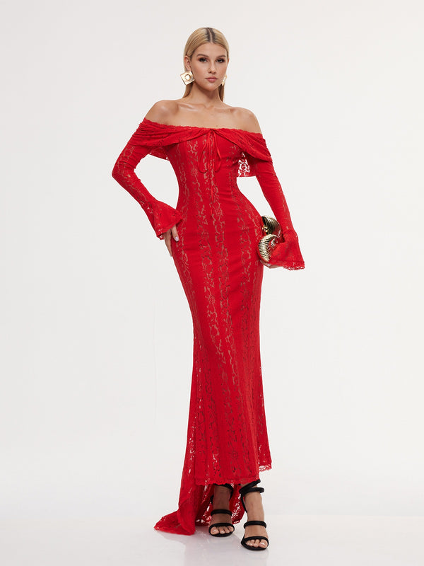 Entropia Off Shoulder Lace Maxi Dress
