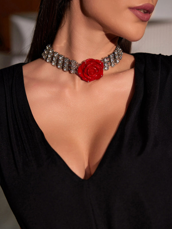 Erosa Crystal Rose Necklace In Red