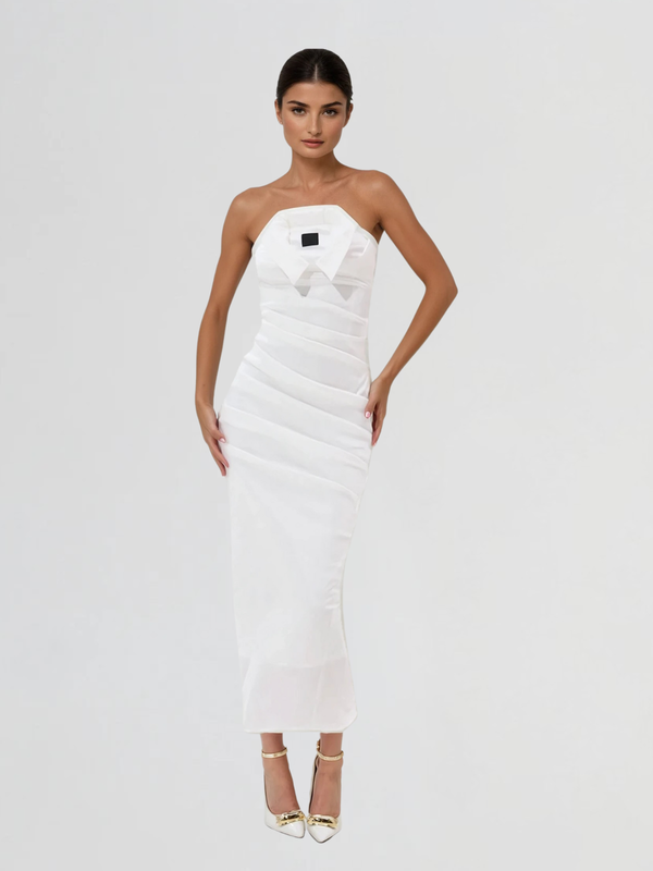 Etherbit Strapless Bodycon Split Midi Dress