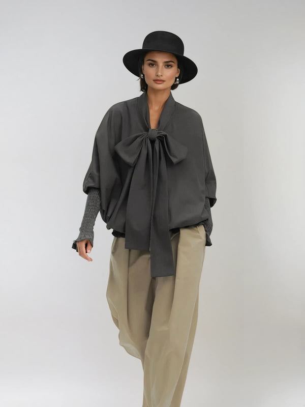 Etheria Tie Up Balloon Sleeve Top