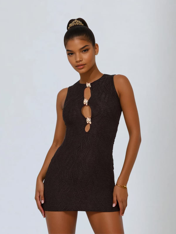 Etheris Sleeveless Cutout Knitted Mini Dress