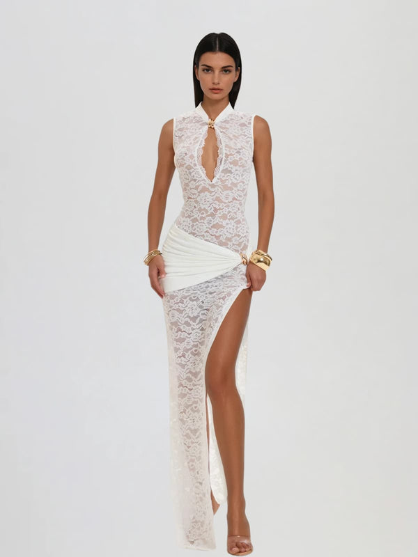 Eustace Sleeveless Lace Maxi Dress In White