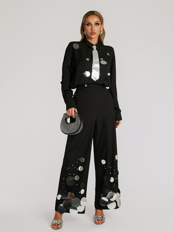 Fərhad V Neck Sequin Pants Set