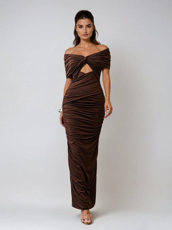 Faelys Off Shoulder Cutout Ruched Maxi Dress