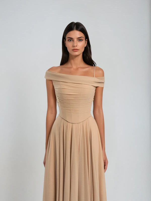 Faldrek Off Shoulder Maxi Dress In Apricot