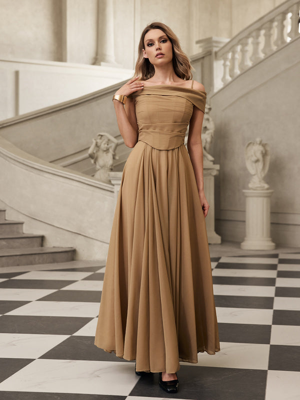 Faldrek Off Shoulder Maxi Dress In Apricot