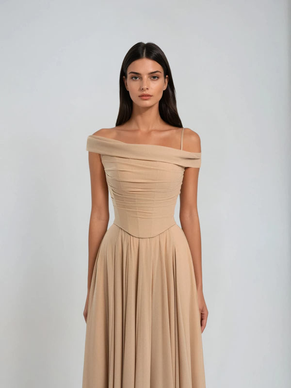 Faldrek Off Shoulder Maxi Dress In Apricot