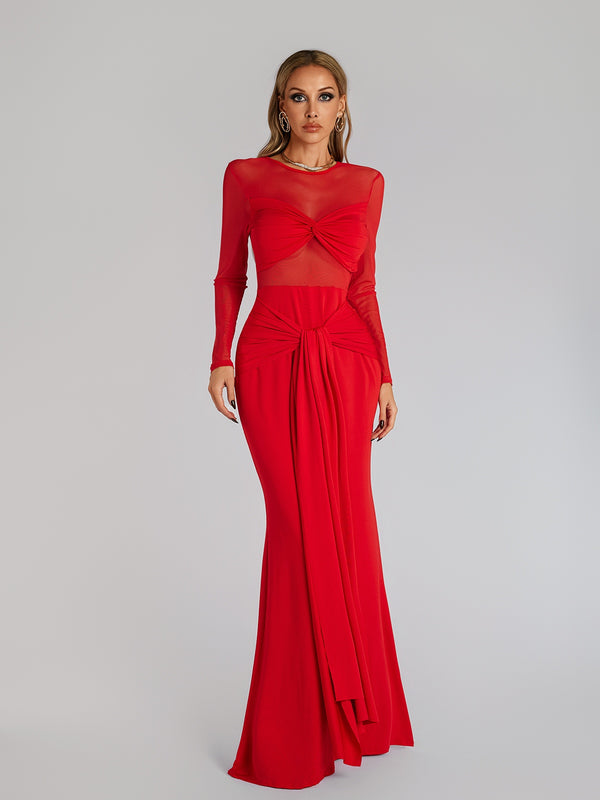 Fares Long Sleeve Tie Up Maxi Dress