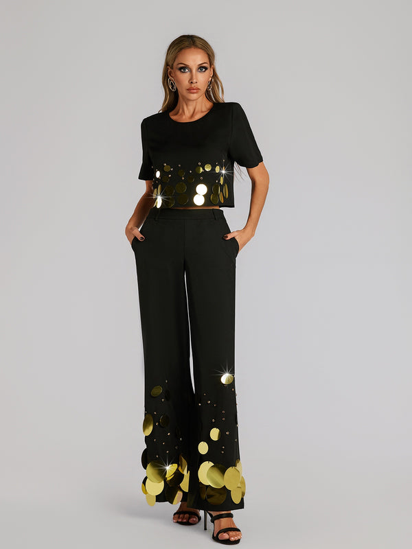 Farhana Short Sleeve Sequin Pants Set