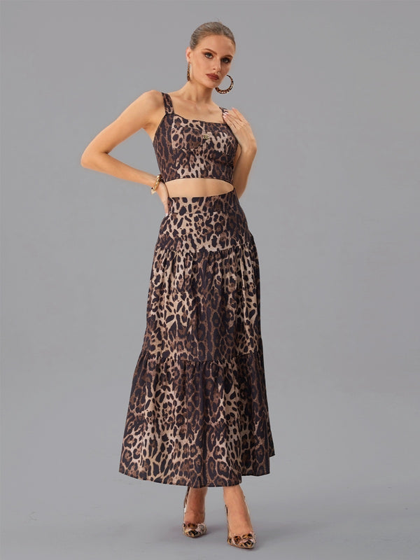 Farhana Sleeveless Leopard Skirt Set