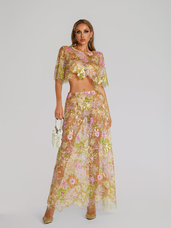 Fariba Floral Embroidered Skirt Set
