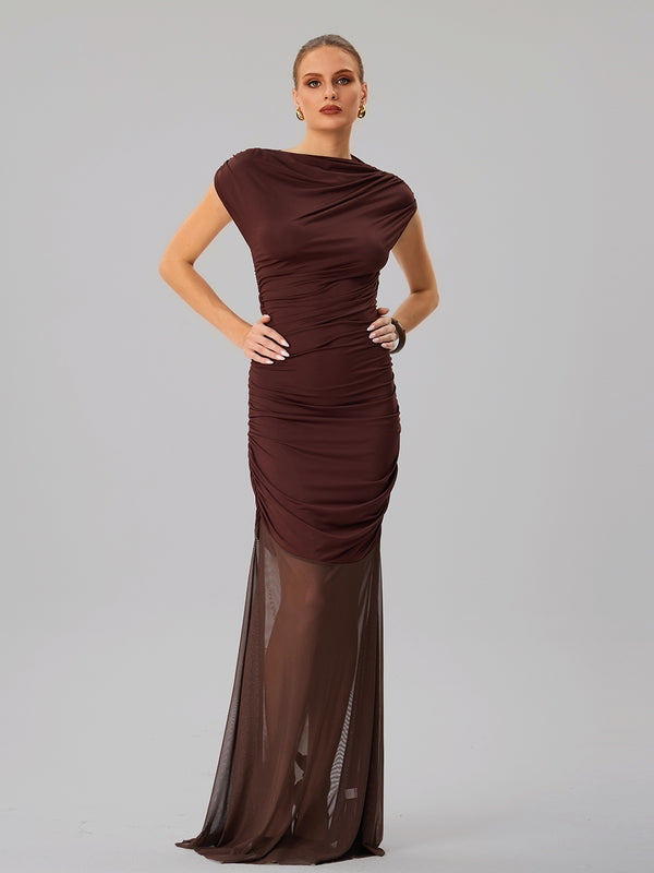 Farid Short Sleeve Bodycon Mesh Maxi Dress