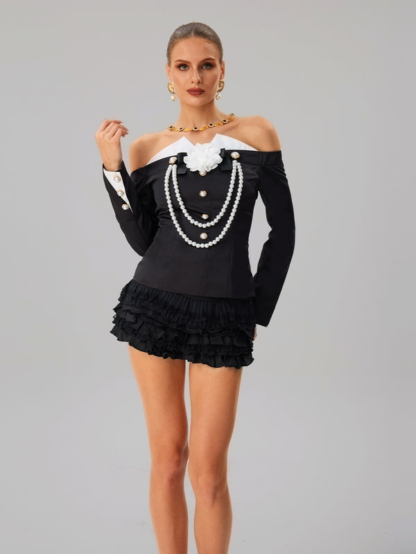 Farideh Off Shoulder Flower Pearl Skirt Set