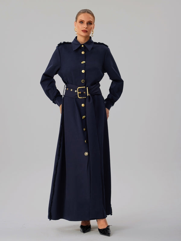 Faridoon Long Sleeve Button Belted Maxi Dress