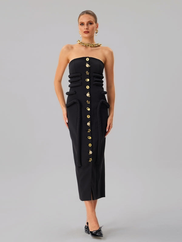 Faridun Strapless Button Maxi Dress