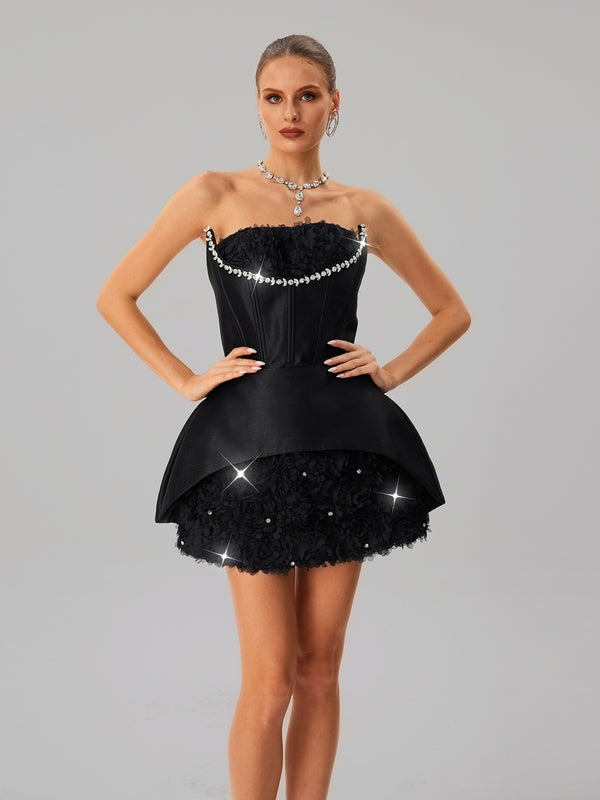 Fariha Strapless Corset Flower Mini Dress