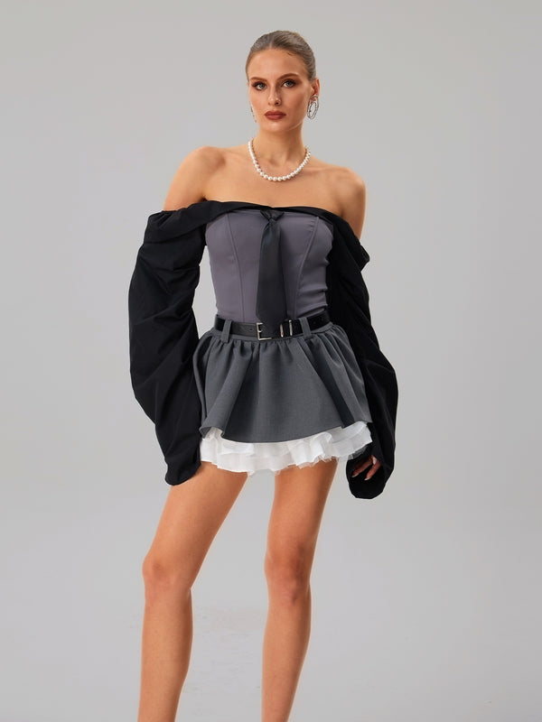 Farjana Ballon Sleeve Tie Skirt Set