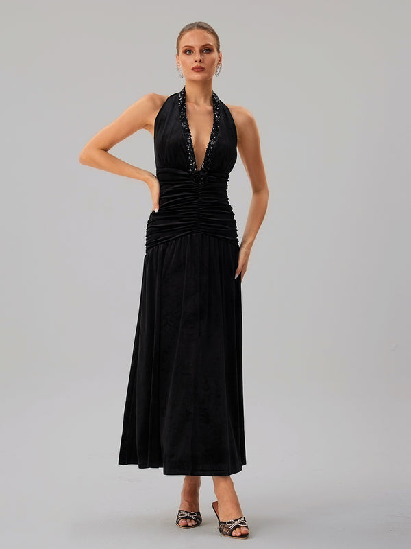 Faro Halterneck Ruched Maxi Dress