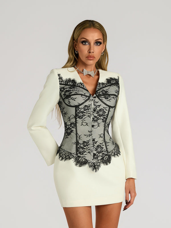 Faro V Neck Lace Mini Dress