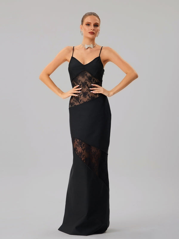 Faron Spaghetti Embroidered Bandage Maxi Dress
