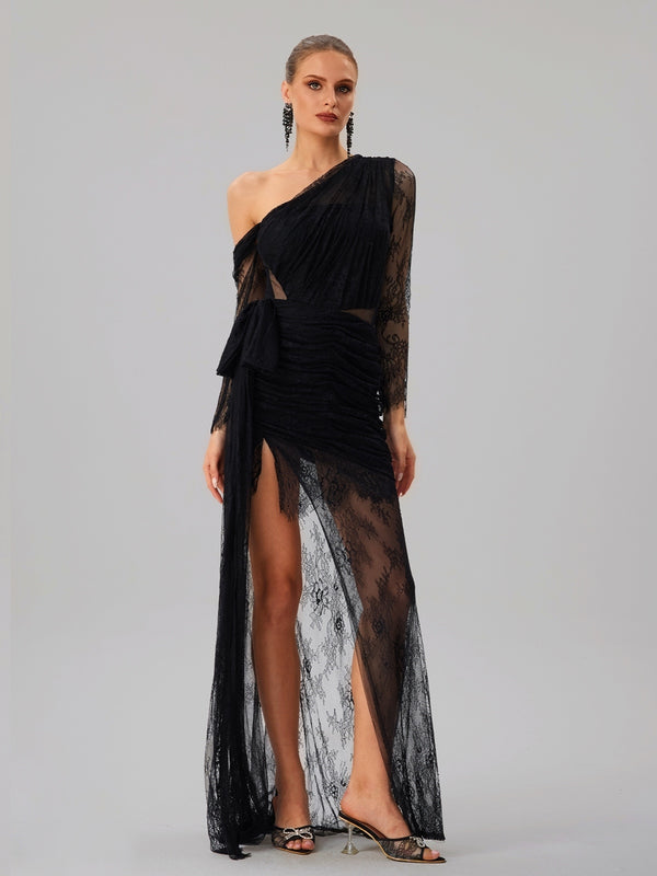 Farooq Lace Mesh Split Maxi Dress