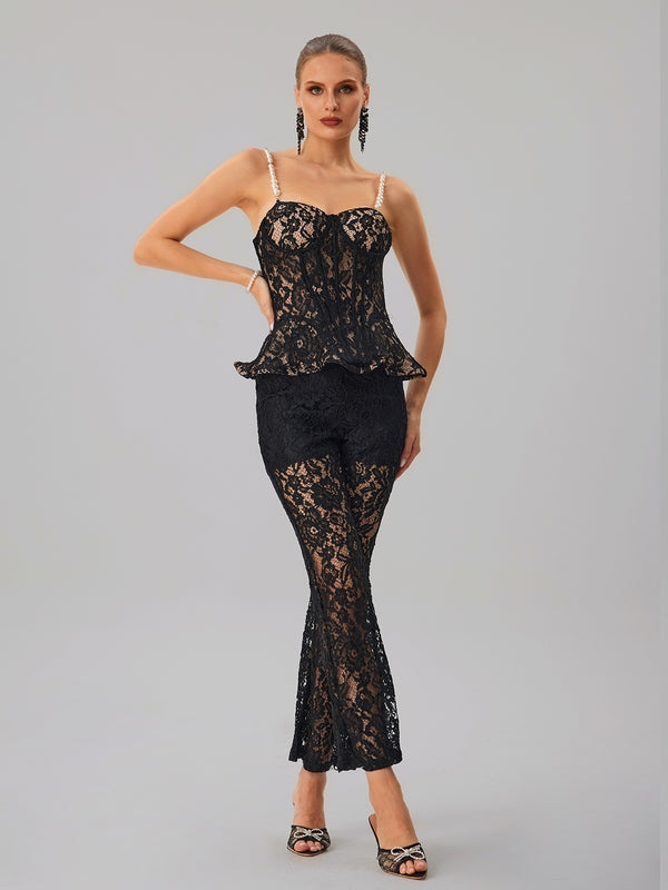 Farrah Spaghetti Lace Corset Pants Set