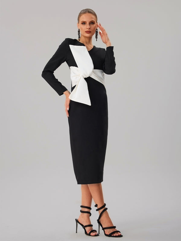 Farruh Long Sleeve Bow Midi Dress