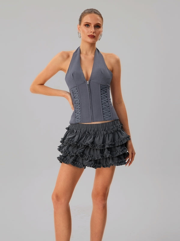 Fatou Halterneck Ruffle Tiered Skirt Set