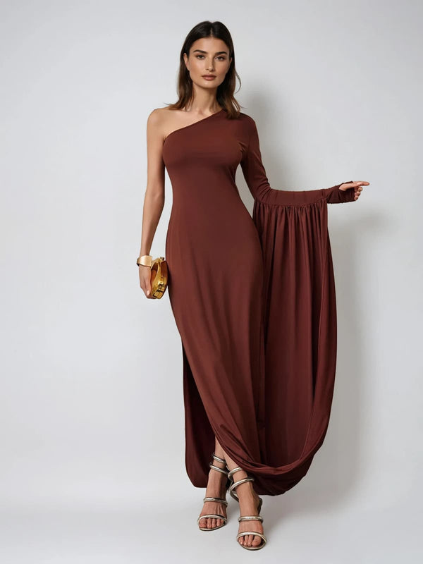 Felara One Shoulder Ruched Maxi Dress