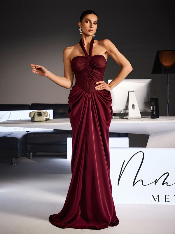 Ferdie Halterneck Draped Maxi Dress