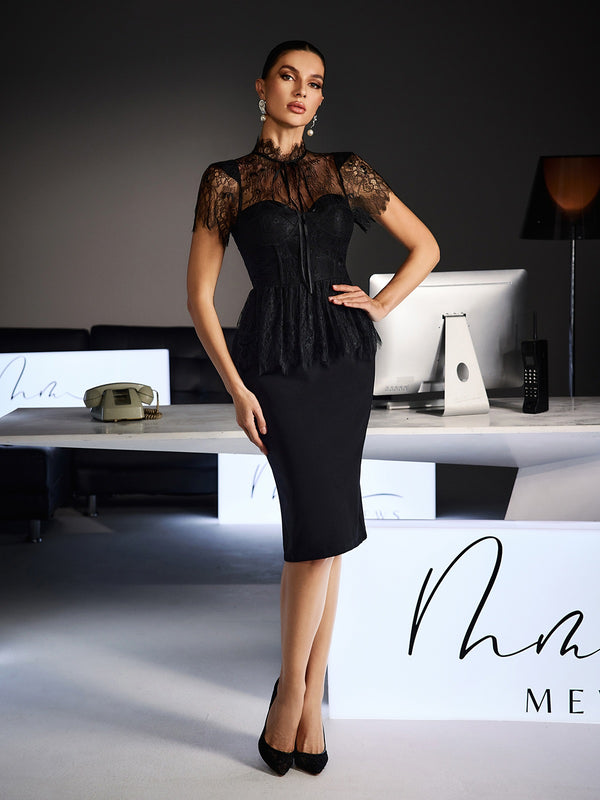 Ferit Short Sleeve Corset Lace Midi Dress