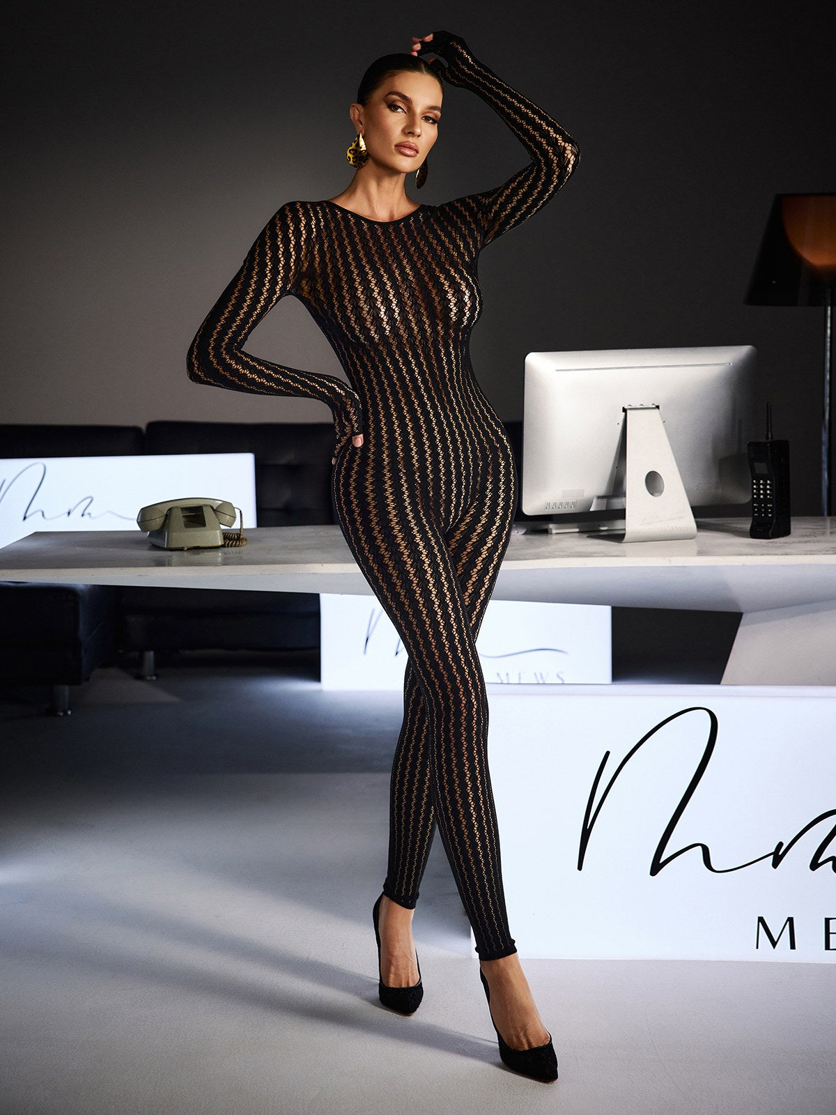 Festim Long Sleeve Floral Bodycon Jumpsuit In Black – Mew Mews