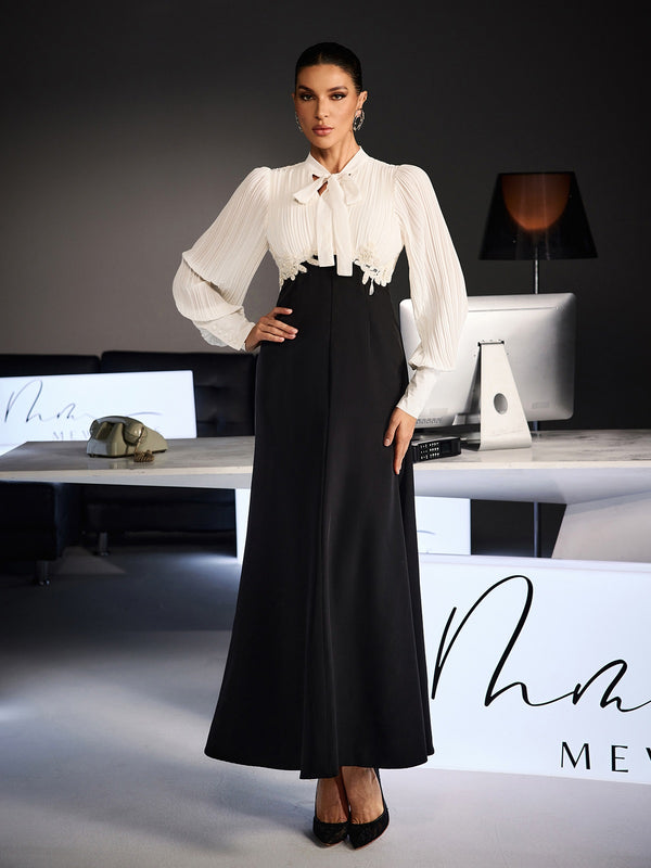 Fidda Balloon Sleeve Ruched Tie Up Midi Dress