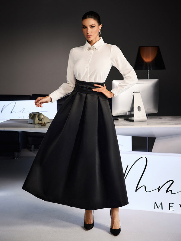 Fidel Lapel Box Pleated Skirt Set