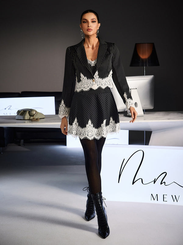 Fidelis Lapel Lace Stripe Blazer Set