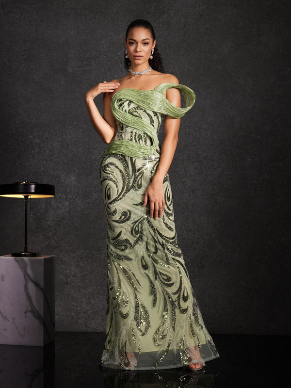 Saelyvira Fringe Rhinestone Maxi Elbise