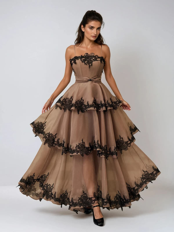 Fyraza Spaghetti Lace Tiered Maxi Dress