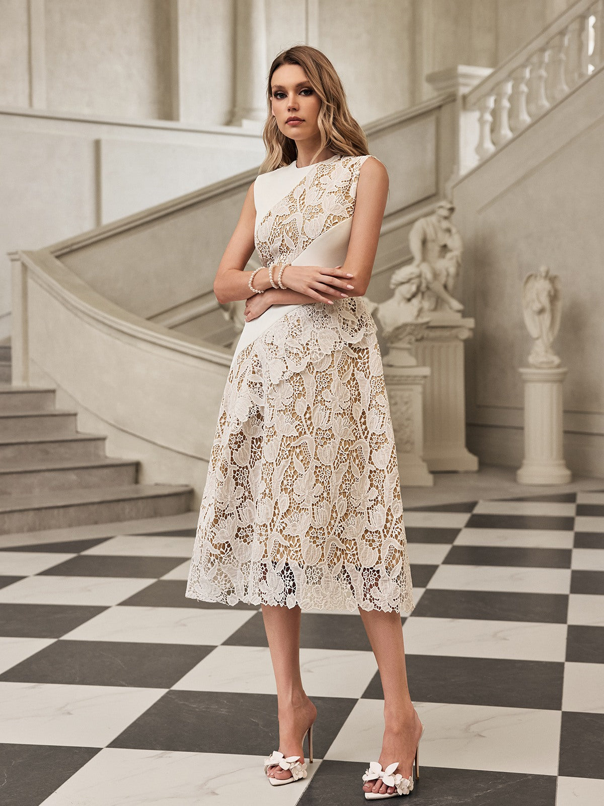 sleeveless lace midi dress Mew Mews Fyrithia Sleeveless Lace Midi Dress