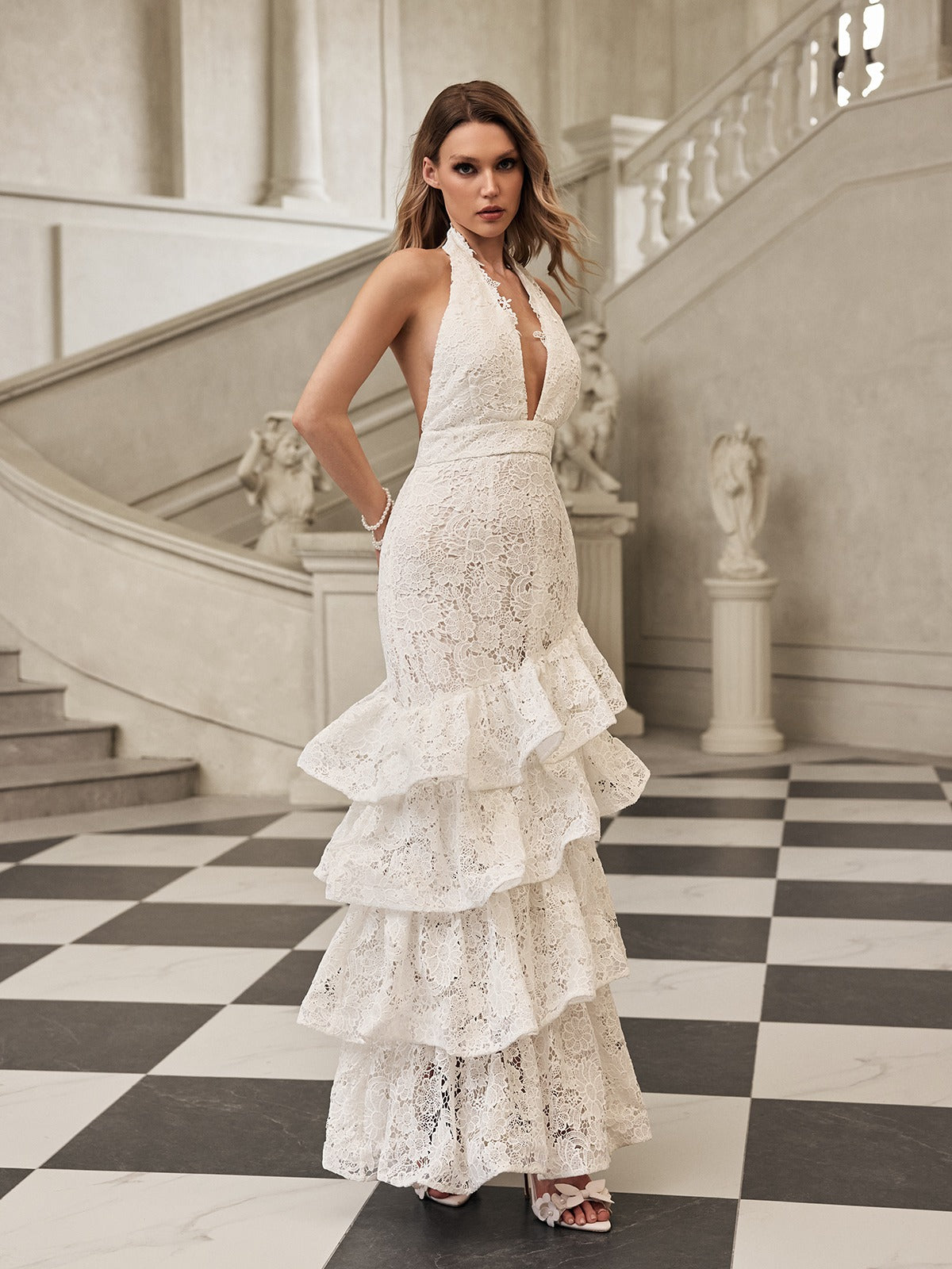 Fyrixel Halterneck Ruffle Tiered Maxi Dress – Mew Mews