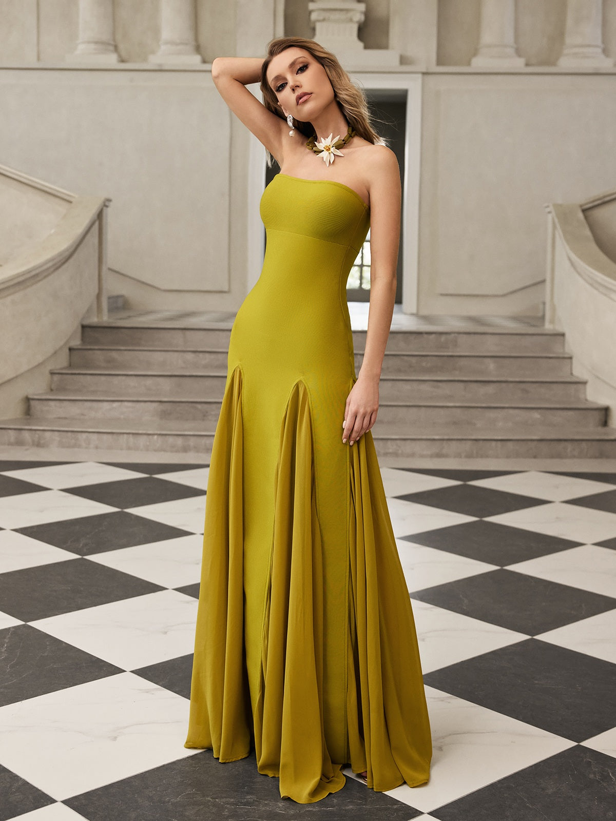 gold bandage maxi dress Bandage Strapless Foil Maxi Dress Gold