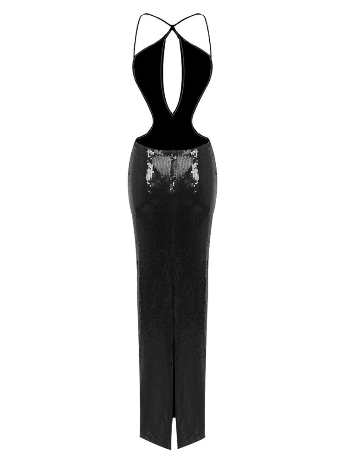 white christmas dresses Gaiwan Cutout Sequin Maxi Dress In Black – Mew Mews