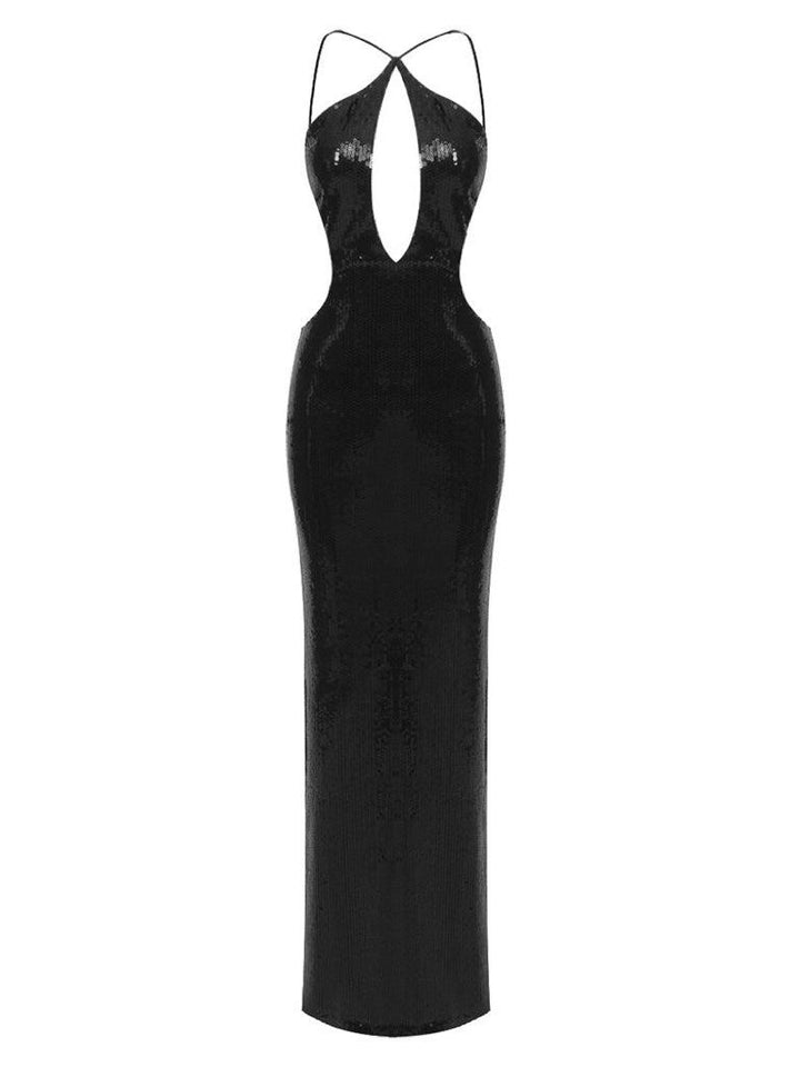 Gaiwan Cutout Sequin Maxi Dress In Black- Mew Mews