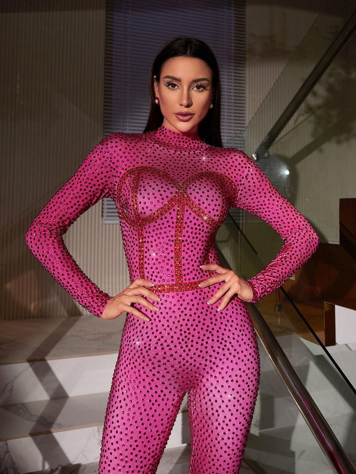 Gelia Body Printed Rhinestone Jumpsuit - Mew Mews