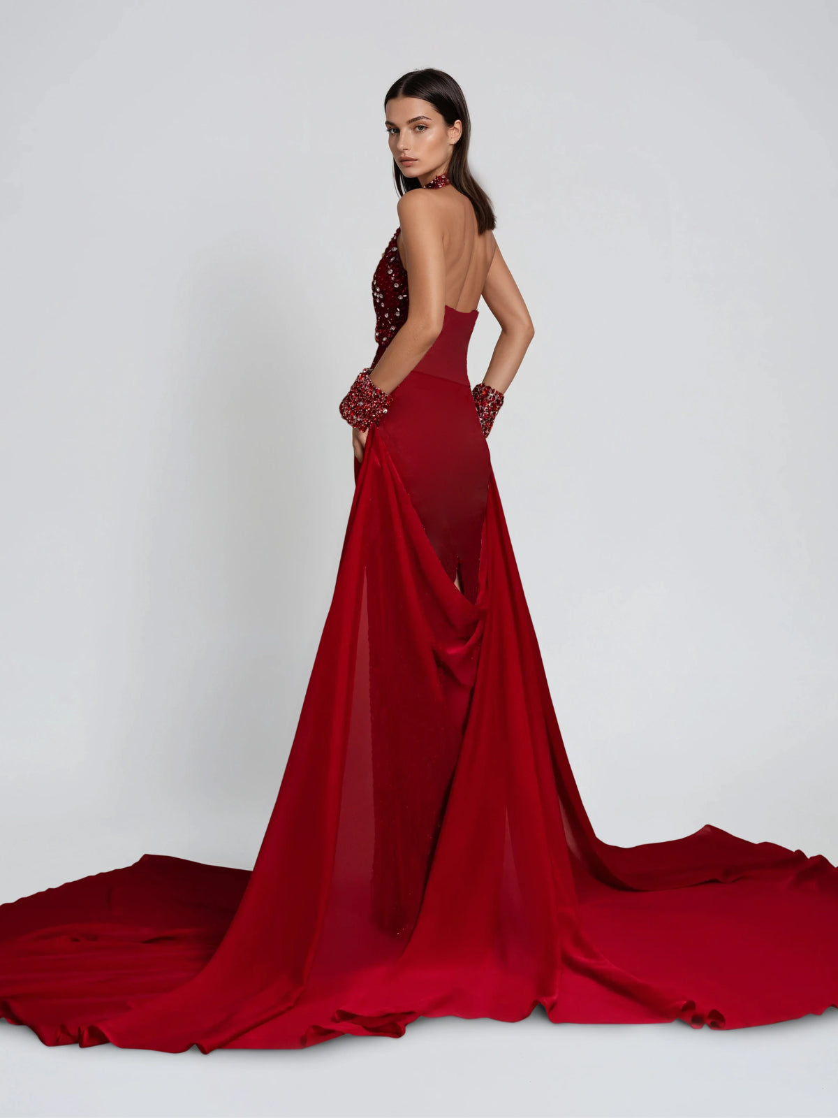 Genvyra Halterneck Cutout Diamond Maxi Dress In Wine – Mew Mews