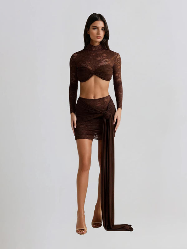 Geodara Lace Twisted Skirt Set