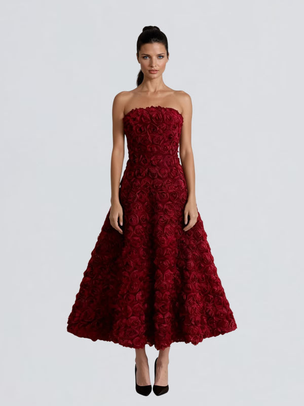 Geodrix Strapless Flower Midi Dress